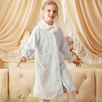 rosetree girls flannel velvet pyjamas children autumn winter plus suede thickened bath gown girl coral suede pyjamas