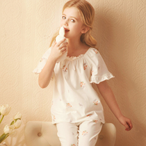 RoseTree girls pure cotton pyjamas children Summer slim short sleeve suit Princess girl CUHK Fairy Home Conserved