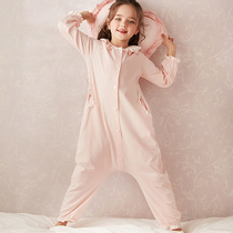 Rosetree Girl Conjoined Pajamas Anti-Kick Spring Autumn Long Sleeve Thin children Air conditioning suit girl babys home clothes