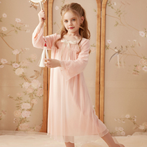 RoseTree Girl Sleeping Dress Princess Wind Spring Autumn Season Thin Section Long Sleeve Ice Silk Children Cute Girl Baby Sleepwear