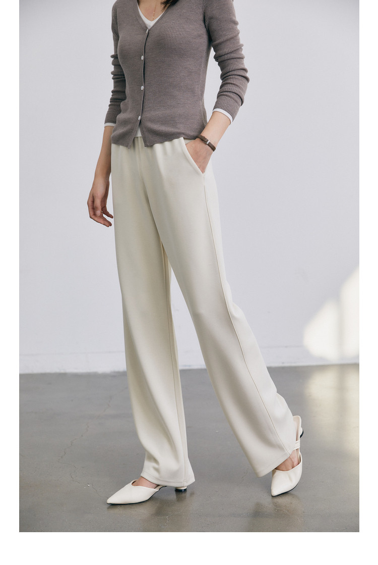 艳如飞空气裤20零压舒适空气感云朵裤女高腰垂感奶白阔腿拖地裤休闲裤