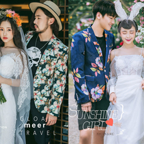 Studio theme mens suit dress slim print small suit stage performance host singer suit show