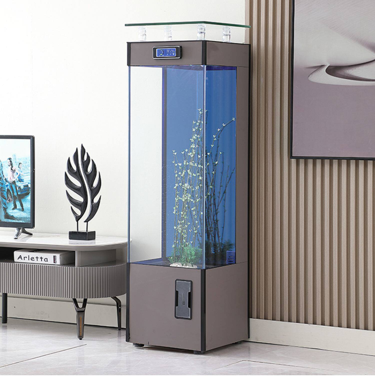 超白玻璃鱼缸客厅家用电视柜旁小型落地立式金鱼缸水族箱2025新款