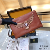New high-quality hot mens single pull mouth half-open clutch pure cowhide deerskin velvet mens bag handbag
