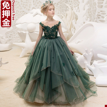 Rental childrens evening dress Girl model catwalk catwalk long dress Rental girls stage performance green long drag skirt