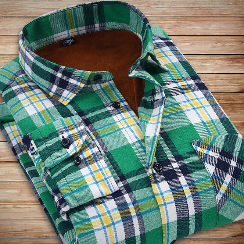 意宾格子保暖衬衫男士 长袖 衬衫加绒加厚修身休闲m男装磨毛衬衣