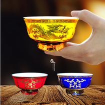 Mongolian bowl Mongolian meal milk tea bowl Porcelain bowl Gold-plated Mongolian Babao Gold Shuanglong high-legged bowl Yurt hotel porcelain