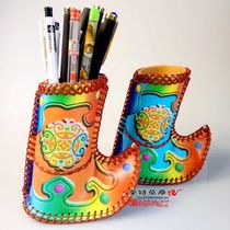 Mongolian craft leather pen holder pastoralist hand-stitched side horse boot pen holder can be set for logo4 and can be approved