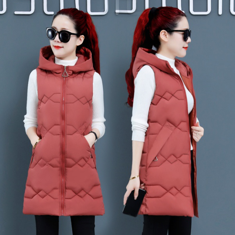 2021 hooded women's vest long version autumn and winter New down cotton clothes Korean slim slim slim horse jacket jacket