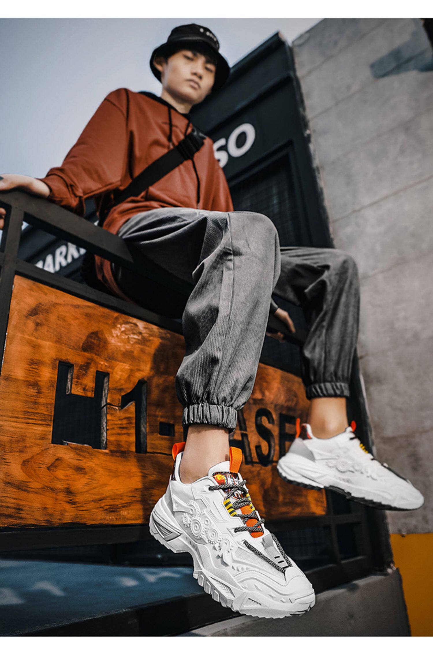 新款男老爹鞋厚底男鞋机甲齿轮运动男鞋透气鞋摆拍p39