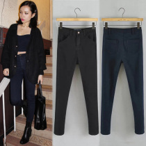 (Special offer)Autumn and winter high-waisted jeans womens thin velvet thickened pencil pants black mink pants