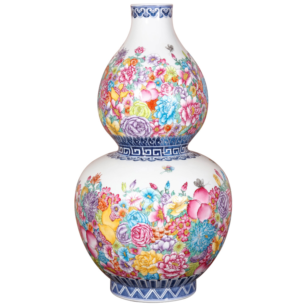 Archaize of jingdezhen ceramics powder enamel handpainted flower gourd vases, Chinese style living room decorations TV ark, furnishing articles