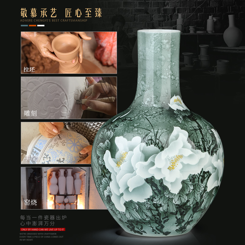 Jingdezhen ceramics hand - made vases, flower arranging carving furnishing articles of Chinese style household living room TV cabinet desktop decoration