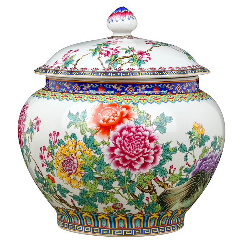 Archaize of jingdezhen ceramics powder enamel household of Chinese style tea jar with cover sealing a large wake tea storage tank