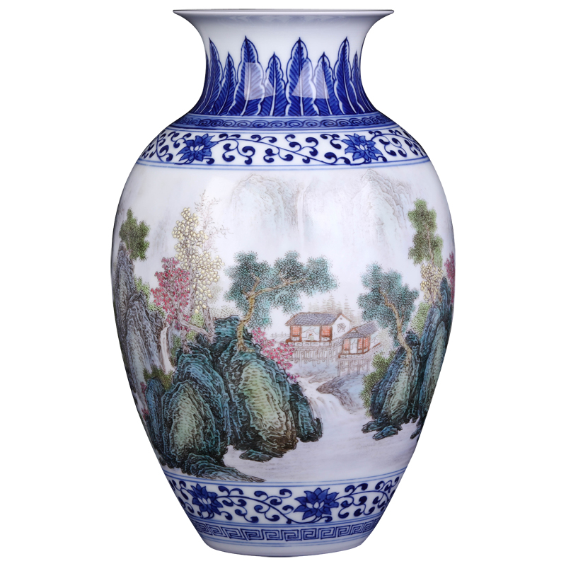 Jingdezhen hand - made painting of flowers and new Chinese style ceramic vases, flower arranging furnishing articles, the sitting room porch rich ancient frame craft ornaments