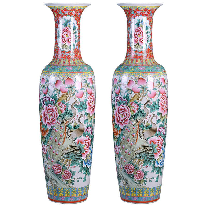 Jingdezhen ceramics powder enamel craft wealth and longevity of large vases, Chinese style living room decoration decoration