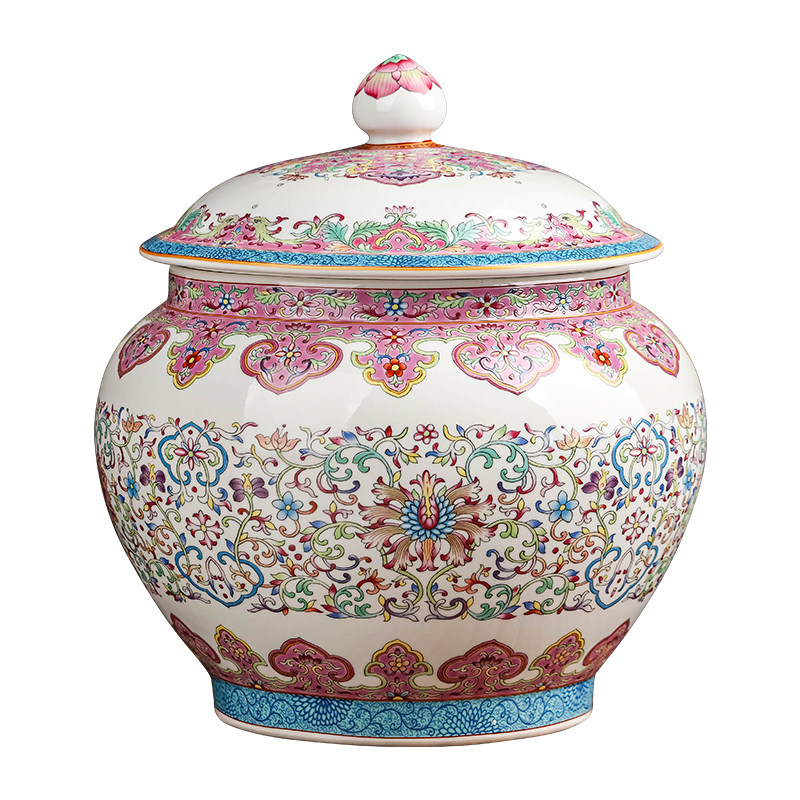 Jingdezhen ceramic tea pot with cover moistureproof scattered receives archaize qianlong seal storage tank enamel snack jars