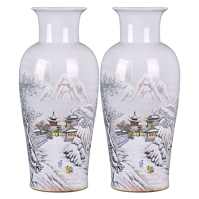 Jingdezhen ceramics antique hand - made snow vases, flower arrangement sitting room adornment of Chinese style household TV ark, furnishing articles