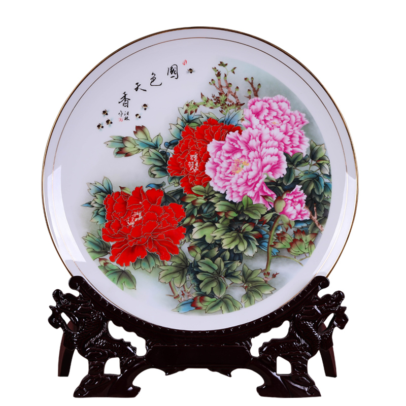 Jingdezhen ceramic ipads China peony decorative plates by plate of new Chinese style household TV cabinet porch decorate furnishing articles