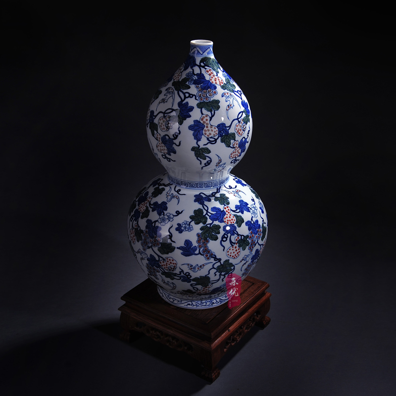 Jingdezhen blue and white youligong gourd bottle decoration ceramics vase archaize home furnishing articles in the living room