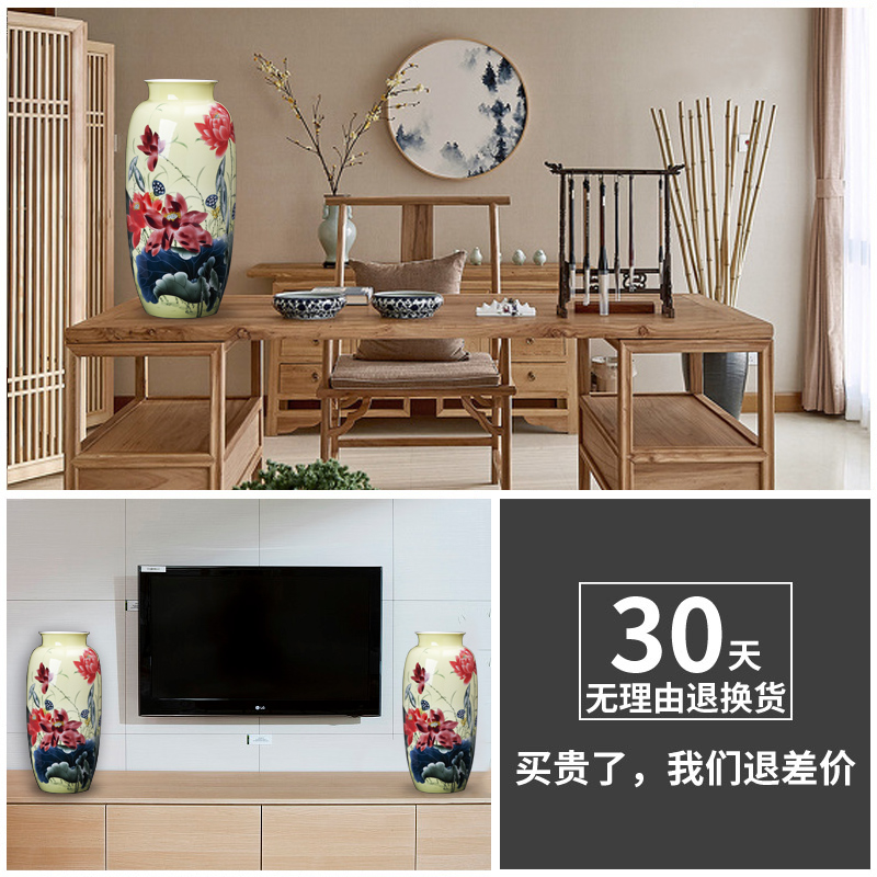 Jingdezhen ceramics vase hand - made yellow lotus pond was fragrant flower arrangement, the sitting room of Chinese style household decorative furnishing articles