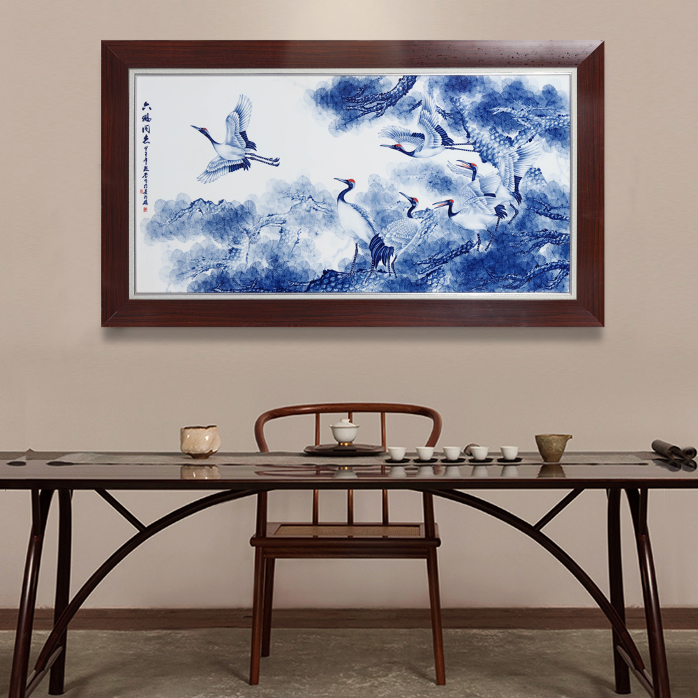 The Spring of jingdezhen ceramics porcelain plate painting six cranes with Chinese style household decoration bedroom setting wall decoration