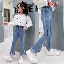 Girl Jeans Spring Autumn Season 2022 New Korean Version Trendy Ocean Gas Tide Fan Children Casual Pants Long Pants Outwear