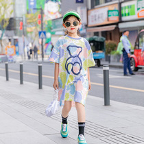 Child Clothing Girl Ocean Gas T-shirt Dress 2022 Summer New CUHK Child Pure Cotton Long t-shirt short sleeve one-piece dress Long T
