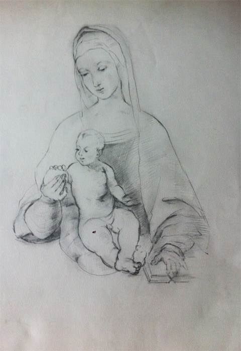 装饰画简约无框画办公室走廊墙画壁画挂画圣母素描艺术收藏a4