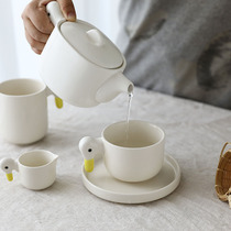 W1962 new Japanese design yellow duck matte glaze creative styling teacup teacup tea pot set duck Bowl