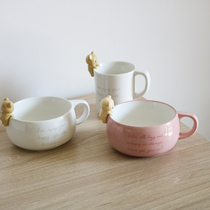 W1962 new Japanese ceramic pink white cute bear lazy bear English mug cute Wheat Bowl
