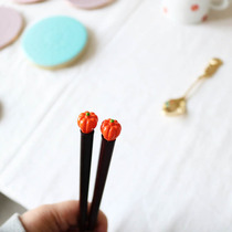 W1962 Japanese style solid wood handmade vegetable head jujube long chopsticks slender Japanese fun solid wood chopsticks hot pot chopsticks