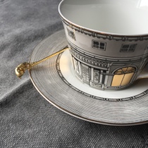 W1962 new bone china golden window retro Swan Castle classical style coffee cup saucer set