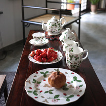 W1962 export UK high-end bone china wild strawberry tea set teapot dinner plate tea cup sugar jar milk jug
