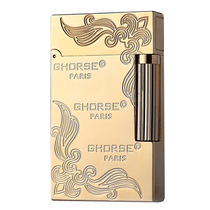 French ghorse god Jun ultrathin pure copper domestic upscale carved steel harmonica sound and sound gas lighter embossed tattooed