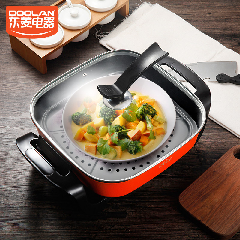东菱doolan韩式多功能电热炒锅方形家用电火锅不粘锅大容量电蒸锅_7折