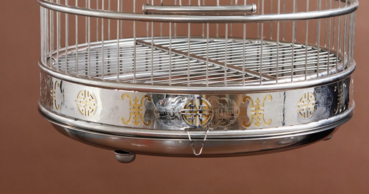 天寿不锈钢鸟笼 画眉虎皮鹦鹉鹩哥八哥鸟用具金属圆形大号鸟笼子