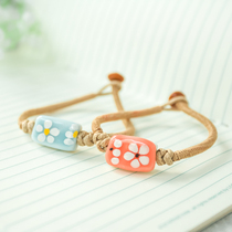 zakka Jingdezhen Ceramic Bracelet Fashion Handmade Ceramic Rope Bracelet Hand Painted Flower Jewelry Couple Bracelet