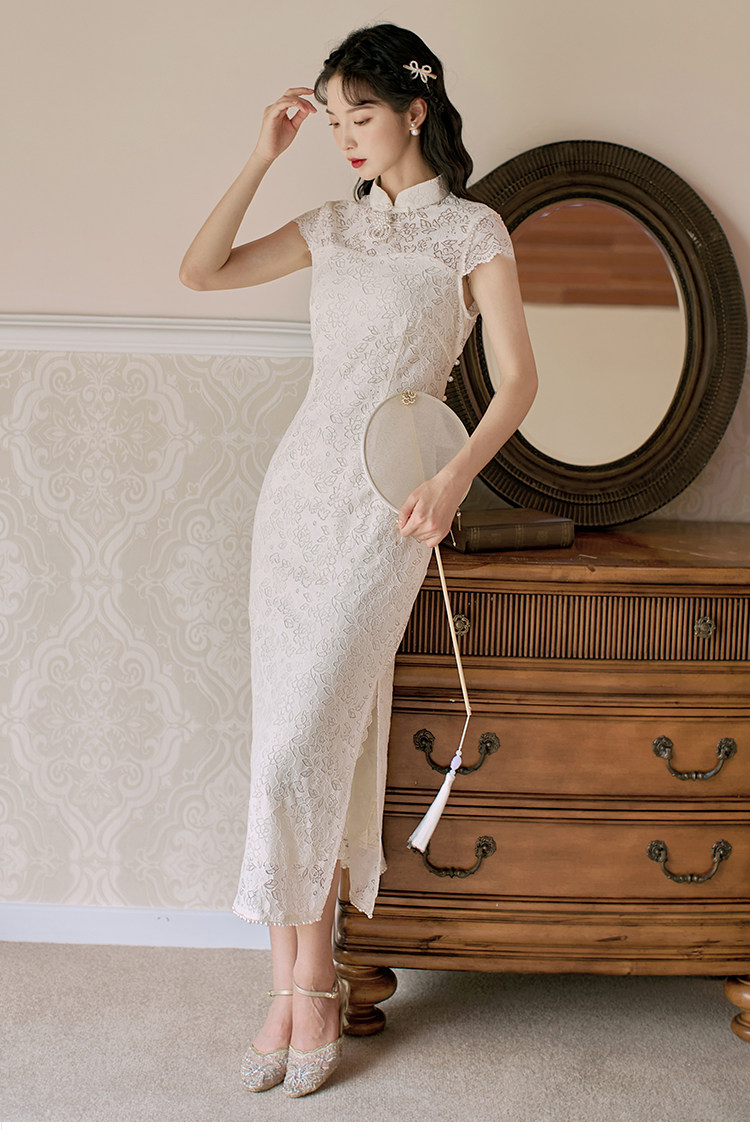 实拍民国风改良旗袍礼服露背蕾丝旗袍连衣裙标价40元以上