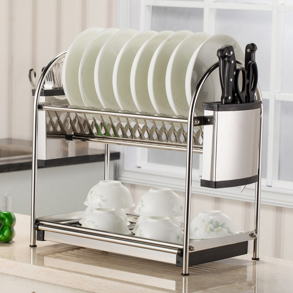 双层304不锈钢碗碟架 盘子沥水架 台式放碗架 厨房用品收纳置物架