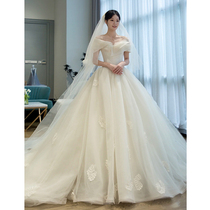 Light Lord Suzhou wedding dress 2022 new word shoulder bride girl senior drag-tailed French fugitive princess