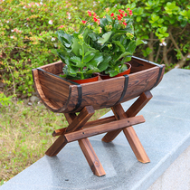 Anti-corrosion wood flower box green plant pot rectangular flower ground outdoor desktop outdoor flower trough Balcony decoration pastoral garden