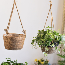 Pastoral straw planter rattan flower pot decorative set hanging orchid flower pot planting basket woven flower pot pot multi-meat green flower pot