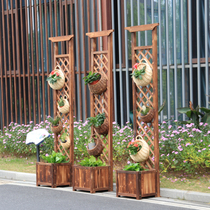 Anti-corrosion wood hanging balcony flowerpot hanger outdoor flower stand solid wood living room flower stand decoration small fence