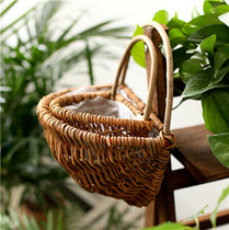 Hand-woven wall wall hanging flowerpot indoor living room pastoral home Wicker straw decorative flower basket semi-round hanging Basin