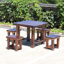 Corrosive wood dining table square household small log restaurant dining table modern pastoral dining table and chair combination Outdoor