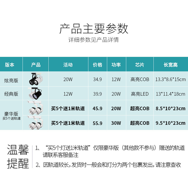 爱德朗 LED轨道射灯12W背景墙商铺商场服装店明装筒灯20WCOB全套产品展示图1