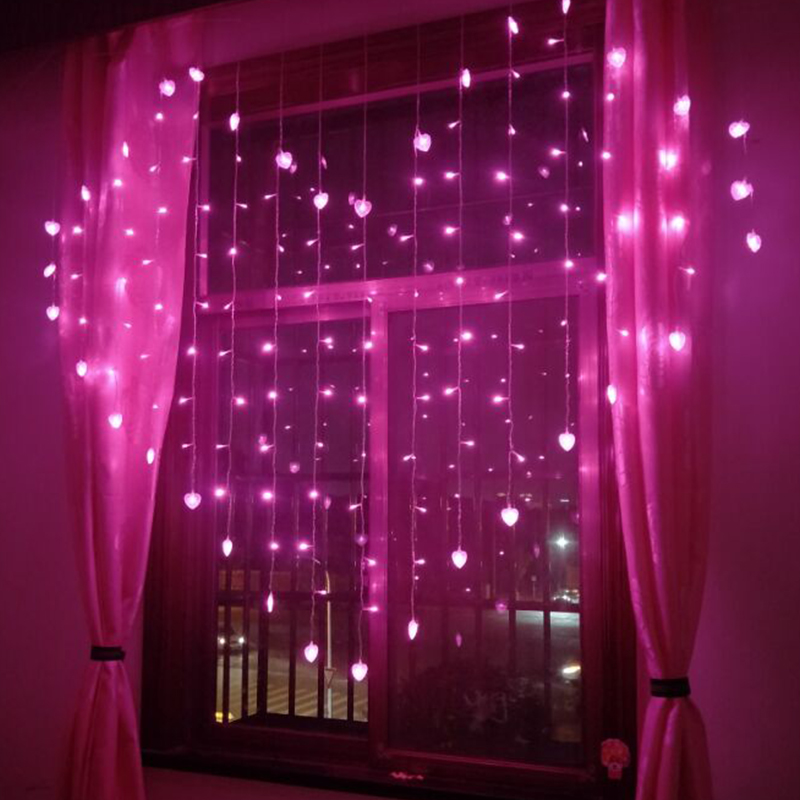 Heart-shaped LED coloured lights net red stars Curtain Light String Lights Arrangement Creative Romantic Surprise Bedroom room Decorative Lights-Taobao
