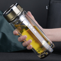 Jinli double-layer glass crystal bottom business Cup advertising gift Cup customization with gift box heat-resistant water Cup customization