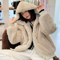 New 2021 Winter fur coat womens short hooded imitation rabbit hair woven plush jacket thin thick cotton coat